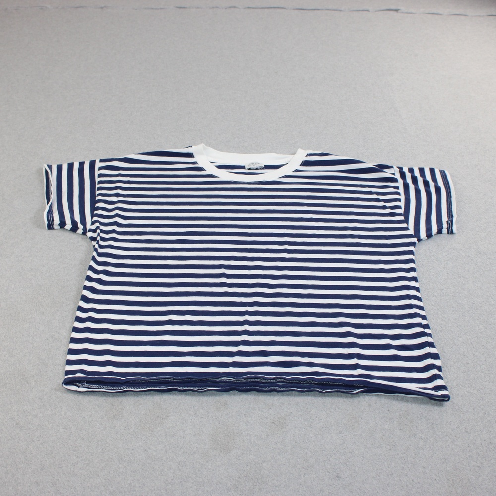 J Crew Shirt Women Large Blue White Stripe Crew Neck Cotton Tee Coastal Nautical